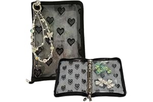 Alpengulen A6 Planner Binder Heart Pattern Lace Photocard Binder Sticker Collecting Book for Journal Scrapbook Notebook Shell with 20 Plastic Sleeves & a Crystal Beaded (Black)