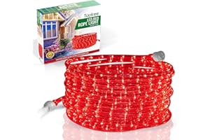 Tupkee LED Rope Light Red - for Indoor and Outdoor use, 24 Feet (7.3 m) - 10MM Diameter - 144 LED Long Life Bulbs Rope Tube Lights