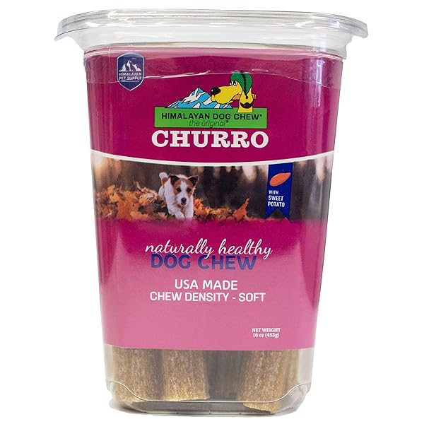 CHURRO HIMALAYAN CHEESE TREAT TUB | SWEET POTATO CHURRO | LACTOSE FREE – GLUTEN FREE – GRAIN FREE | USA MADE | FOR ALL BREEDS | 11-13 CHURROS | REAL SWEET POTATO AND HIMALAYAN CHEESE
