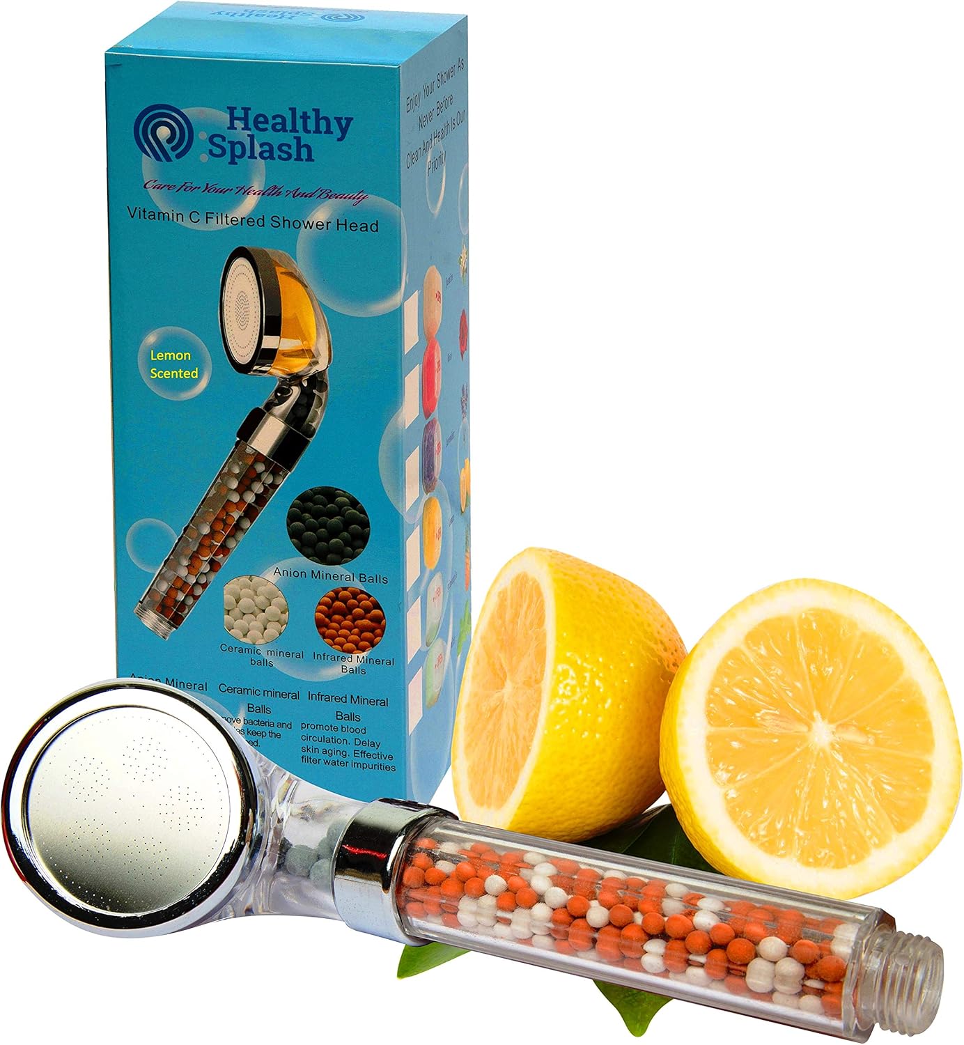 Healthy Splash, Vitamin C, Filtered Handheld Shower Head, Lemon Scent, Removes Fluoride & Chlorine, Softens Hard Water