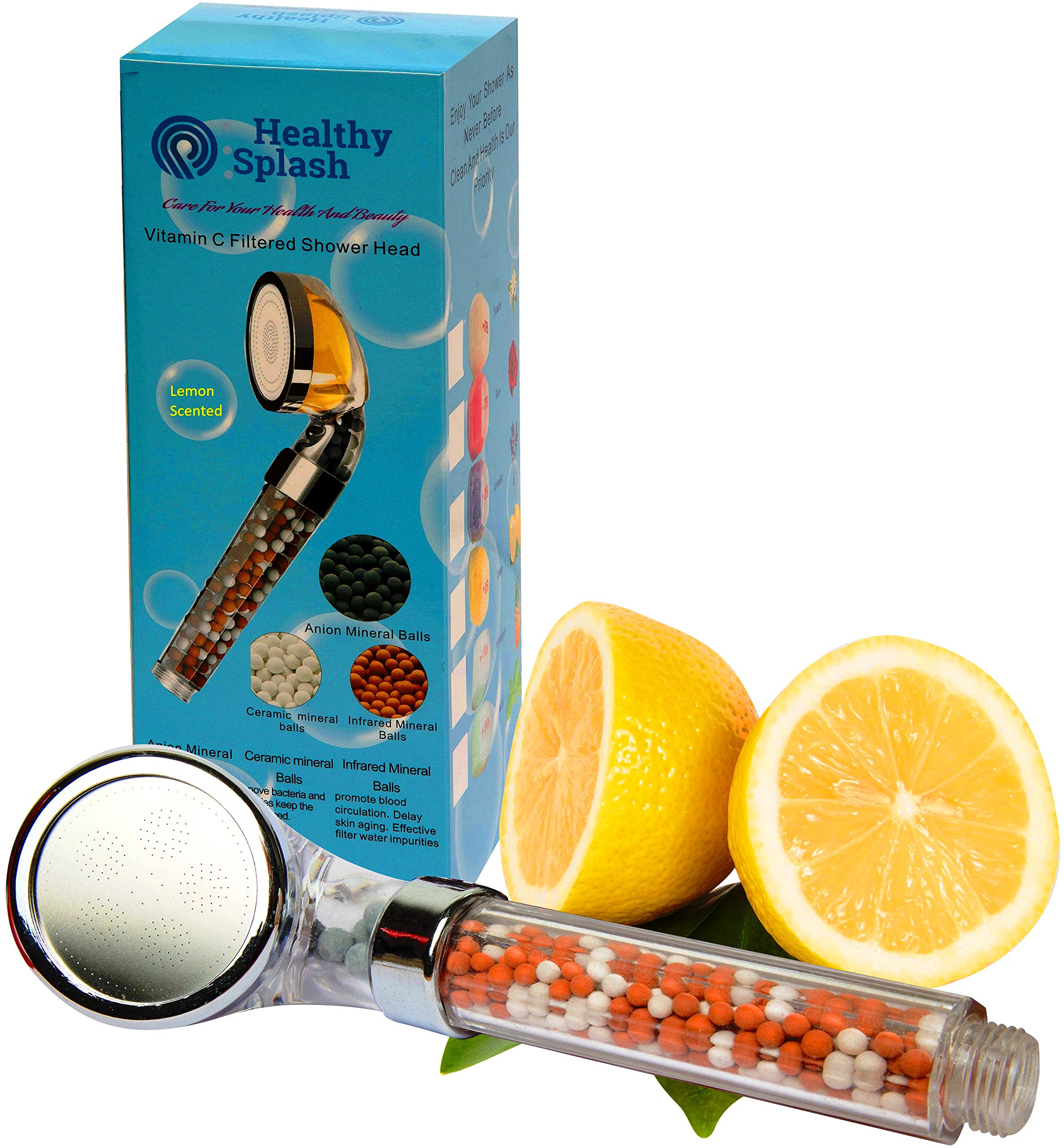 Healthy Splash - Vitamin C - Filtered Handheld Shower Head - Lemon Scent - Removes Fluoride & Chlorine - Softens Hard Water - Increases Water Pressure While Saving Water - Enhance Your Skin