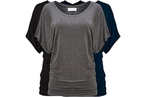 Free to Live 3 Pack Dolman Short Sleeve Business Casual Tops for Women Dressy Shirts Fall Travel Tunic to Wear with Leggings