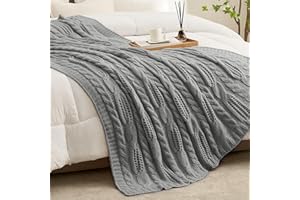 Amélie Home Grey Cable Knit Throw Blankets Soft Lightweight and Breathable Decorative Knit Throw Blankets Chunky Farmhouse Knitted Throw for Couch Sofa Bedroom 50'' x 60''