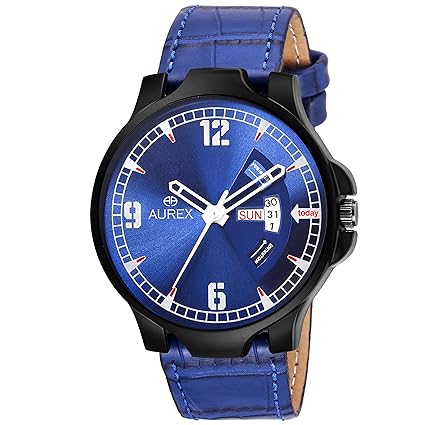 Aurex Analouge Blue Dial Day and Date Watch Water Resistant Blue Color Strap Watches for Mens/Boys (AX-GR118-BLBL)