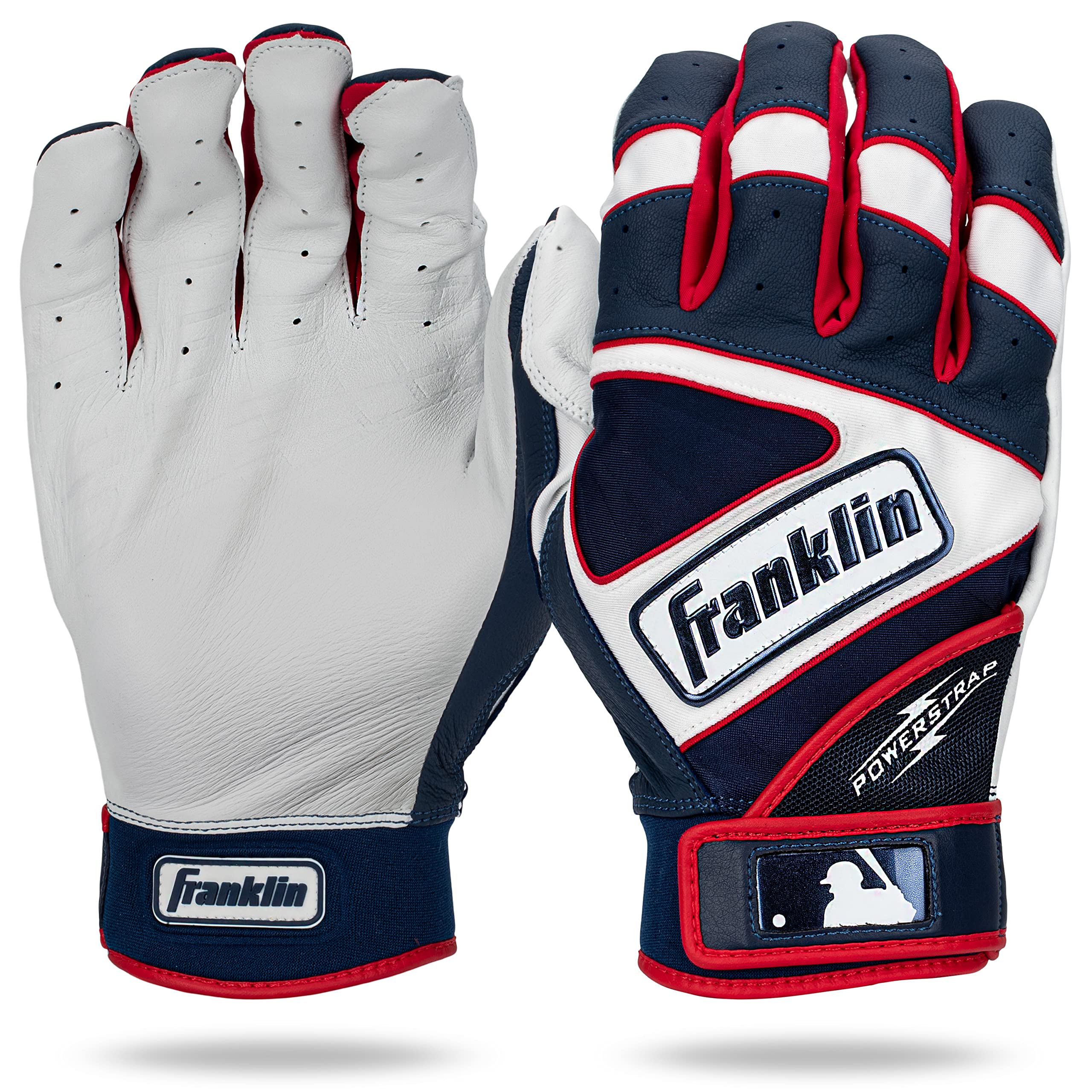 Franklin Sports MLB Batting Gloves - Powerstrap Hi-Lite Adult Men's + Youth Batting Gloves Pair - Baseball + Softball Gear - USA - Adult XX Large Image