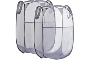 BENJUN Collapsible Mesh Laundry Basket，Pop Up Laundry Hamper-Easy Storage, Ideal for Home and Travel Use (2 dark gray)