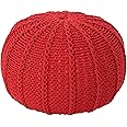 Christopher Knight Home Agatha Knitted Cotton Pouf, Red