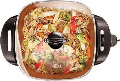 BELLA Electric Skillet Frying Pan with Glass Lid Copper 30x30 cm