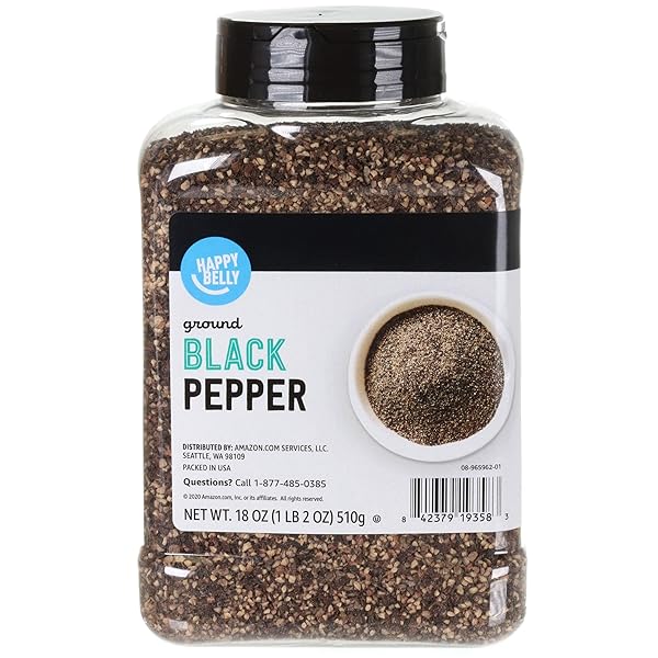 AMAZON BRAND – HAPPY BELLY BLACK PEPPER, COARSE GROUND, 18 OZ