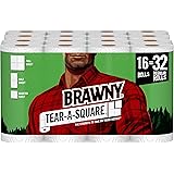 Brawny Tear-A-Square Paper Towels, 16 Double Rolls = 32 Regular Rolls, 3 Sheet Size Options, Quarter Size Sheets