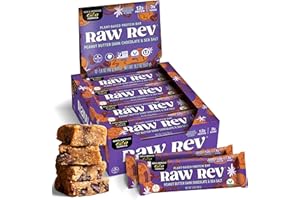 RAW REV GLO Raw Rev Vegan Protein Bars- Peanut Butter Dark Chocolate & Sea Salt, 12 bars, Non-GMO, Plastic-Neutral, Nothing Artificial, Glo Formula, Gluten-Free, Keto-Friendly, Paleo, Kosher, No Sugar Alcohols, No Stevia