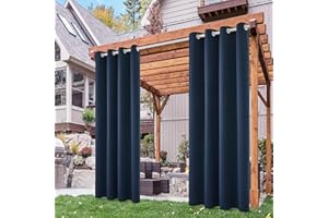 Deconovo Waterproof Outdoor Blackout Curtains for Sliding Door 84 Inches Long - Solid Navy Blue Grommet Blackout Curtains, Indoor Navy Blue Blackout Curtains for Bedroom - 52x84 Inch, 2 Panels