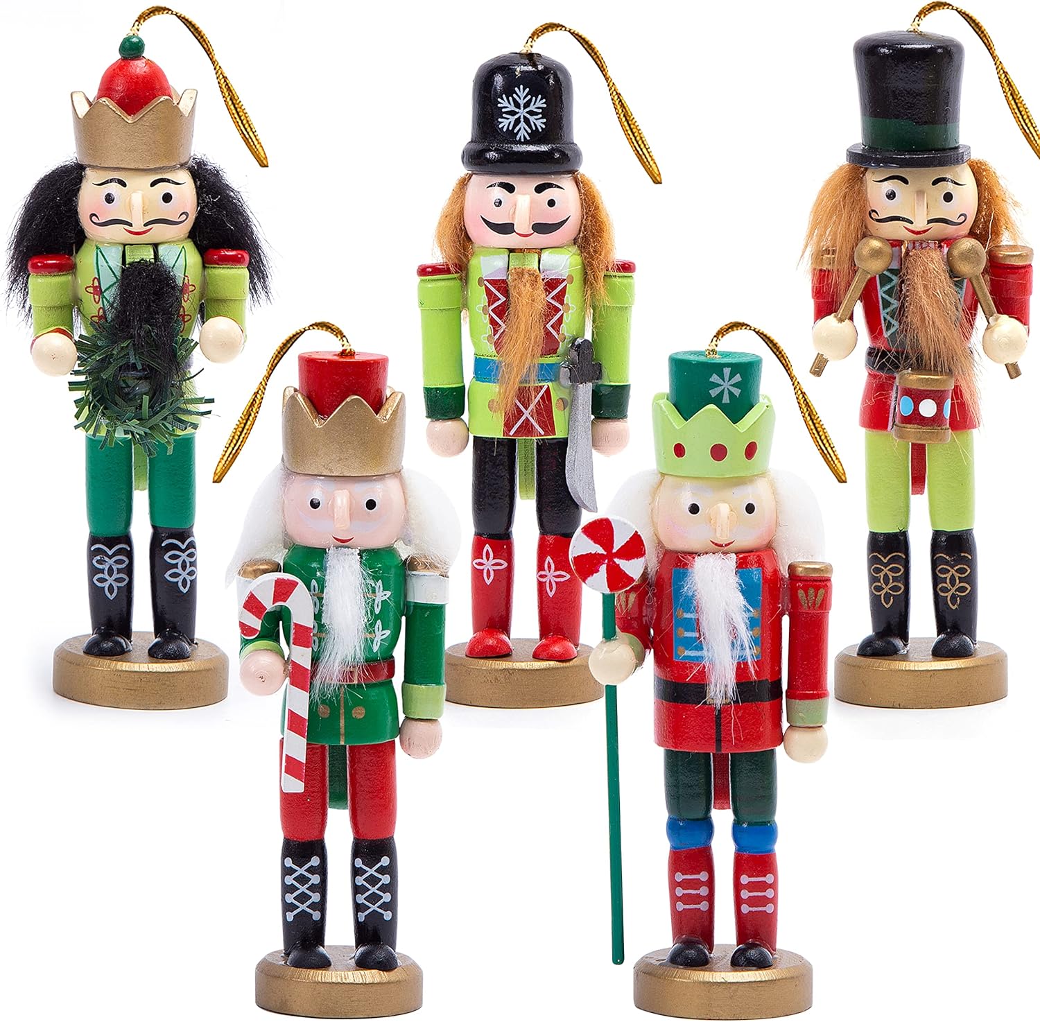 Nutcrackers - AMOR PRESENT Christmas Nutcracker Ornaments Set, 5PCS Wooden Nutcracker Soldier Hanging Decorations for Christmas Tree Figures Puppet Toy Gifts