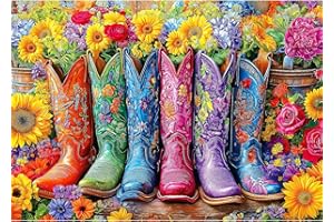 BLUEFOREST Beautiful Boots and Flowers Puzzles for Adults 1000 Pieces Funny Colorful Vintage Artwork Vibrant Jigsaw Puzzles 1000 Pieces Challenging Family Puzzle with Letters on Back Gift for Boys and Girls