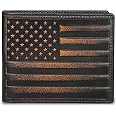 DK86 Mens Wallet USA Flag Bifold Wallet for Men RFID Blocking Full Grain Leather With Hand Burnished Extra Capacity Multiple Card Slots with 2 ID Windows