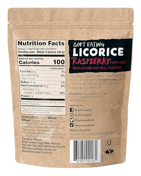 SOFT EATING RASPBERRY LICORICE – RJ’S LICORICE 7.05OZ BAG – NON-GMO, NO HFCS, VEGAN-FRIENDLY & KOSHER – BATCH MADE IN AUSTRALIA