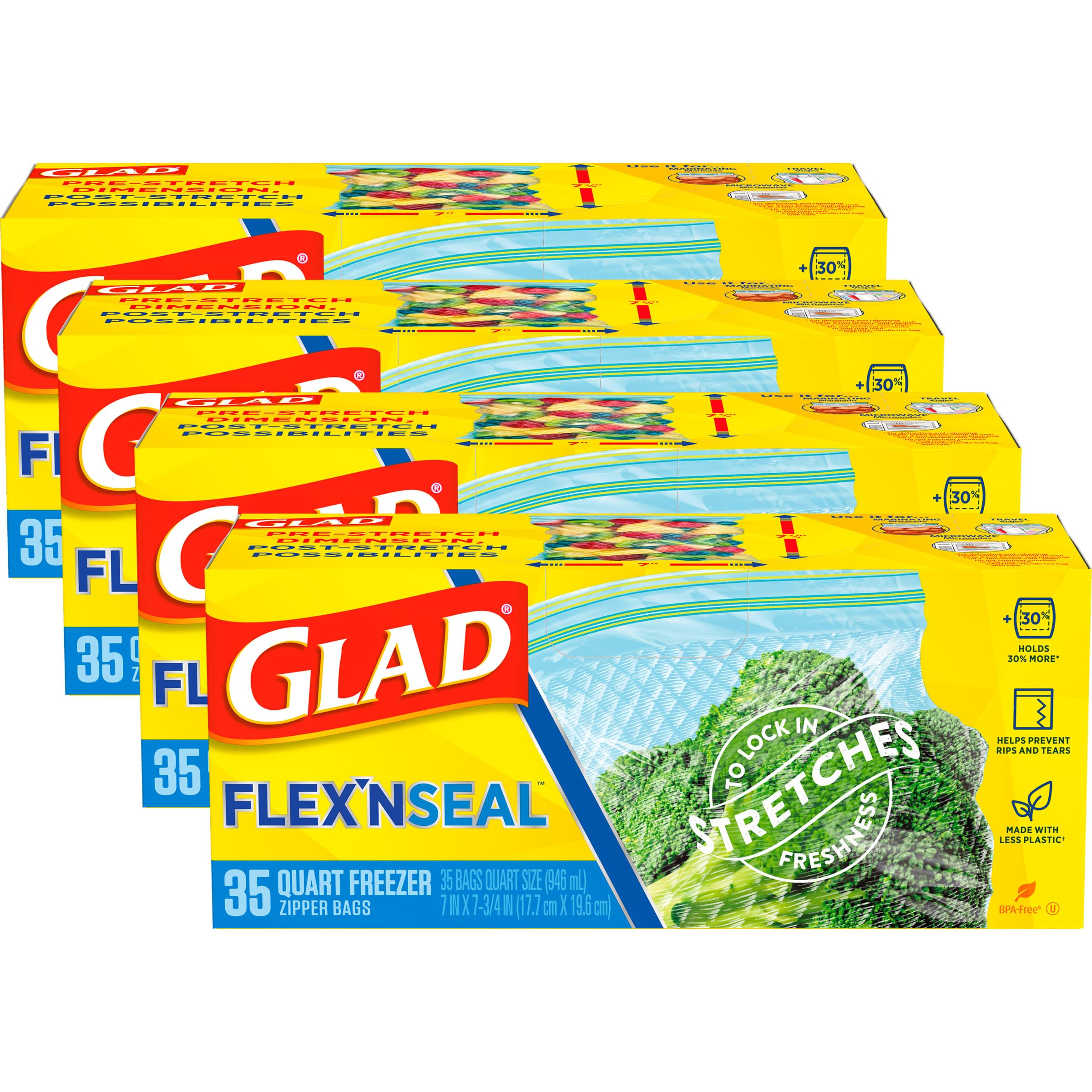Photo 1 of GladFlex'N Seal Freezer Storage Plastic Bags, Quart, 35 Count, Pack of 4 (Package May Vary)