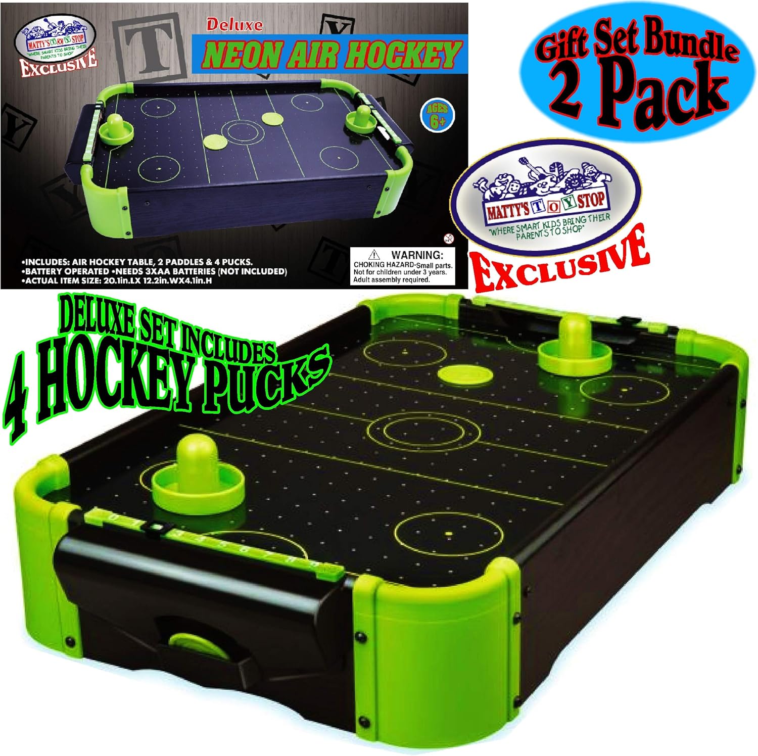 Matty's Toy Stop Deluxe Wooden Mini Tabletop NEON Air Hockey (Extra Pucks) & NEON Foosball (Soccer) (Extra Balls) Games Gift Set Bundle - 2 Pack : Sports & Outdoors