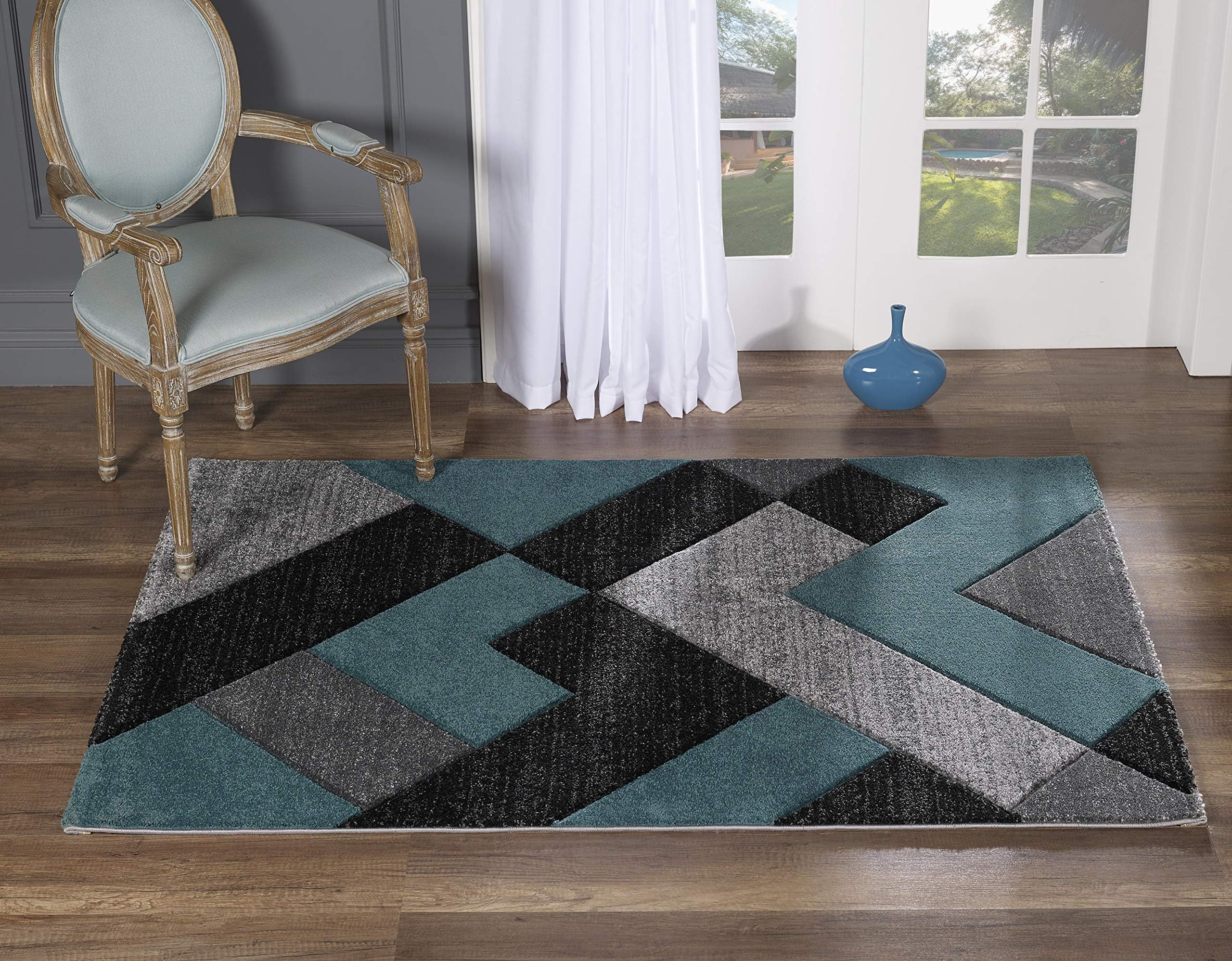 Modern Contemporary Style Rugs Home Accessories in Geometric Shapes, Pink, Mustard, Brown, Red and Teal Geometric Pattern in Soft Touch Large Living Room Rug 120x170 and 160x230 (Teal Blue,160x230)