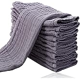 Cute Castle 12 Pack Muslin Burp Cloths for Baby - Ultra-Soft 100% Cotton Baby Washcloths - Large 20'' by 10'' Super Absorbent Milk Spit Up Rags - Burpy Cloths for Unisex, Boy, Girl - Grey