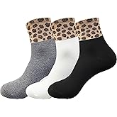 Joylife 3 Paris Leopard Print Crew Socks Trendy Animal Pattern Dress Socks For Women, Lady