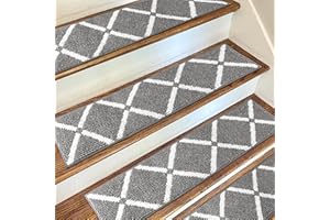 DanceWhale Non Slip Stair Carpet Treads,Stair Runners for Wooden Steps Indoor,8" X 30" Staircase mats for Kids and Dogs（15 PCS,Grey