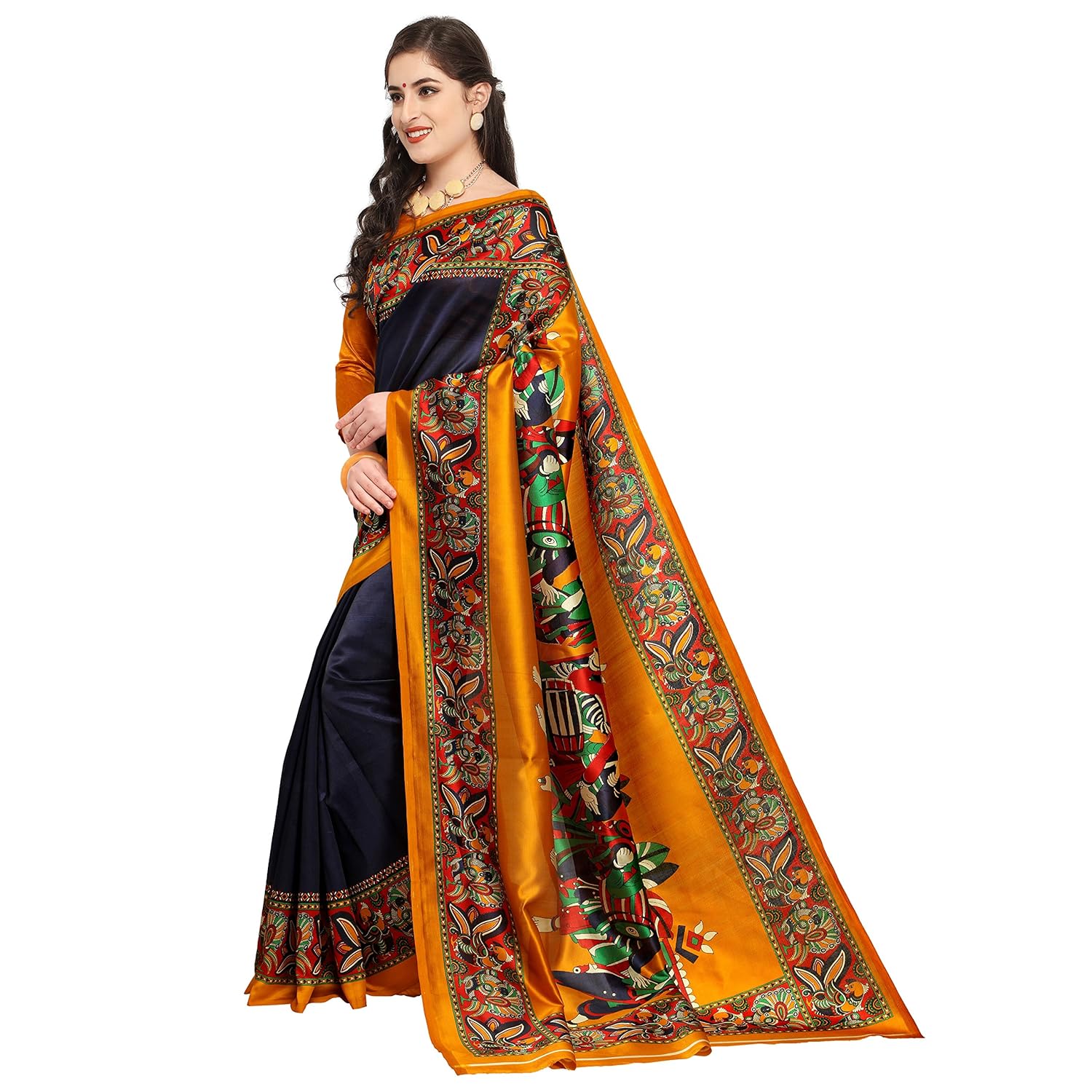 oomph! art silk saree with blouse piece