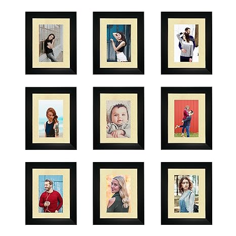 Wens PS Wood Photo Frame (PS Wood, 86 cm x 71 cm x 1.25 cm, Black, Set of 9, WS-4185)