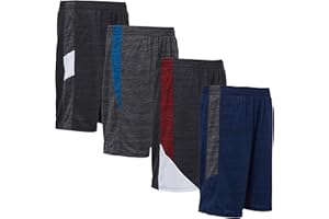 Power Forward 4 Pack: Boys Youth Athletic Active Performance Sports Workout Basketball Lightweight Gym Shorts
