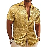 Barry.Wang Men’s Paisley Short Sleeve Shirt Western Floral Casual Button Down Summer Beach Hawaiian Dress Shirts