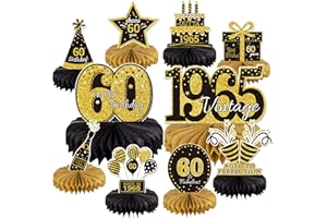 GEXOLENU 10PCS 60th Birthday Decorations Centerpieces for Table Decorations, 2025 Vintage 1965 Honeycomb Table Topper Back in 1965 Birthday Party Decoration for Men and Women (Gold & Black, 60 Years)