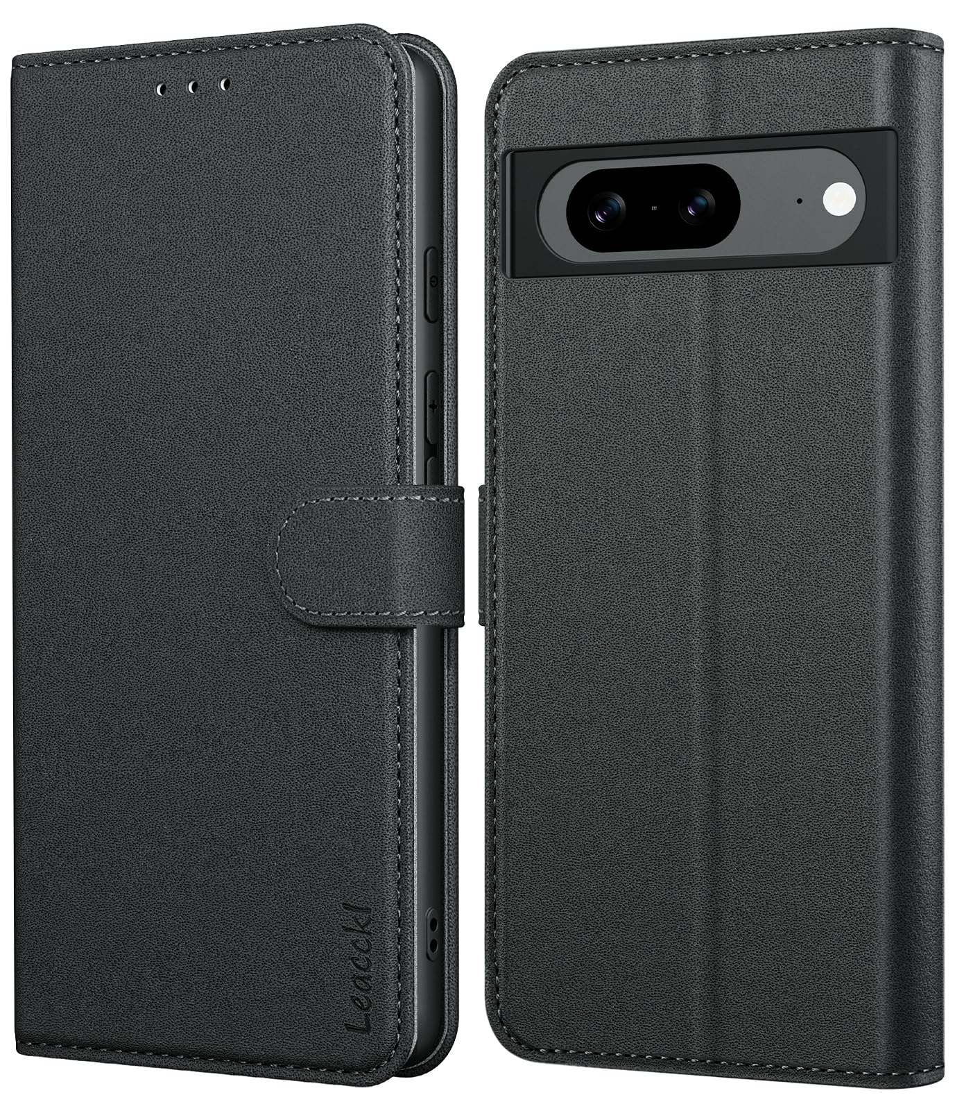 Leacckl for Google Pixel 8a Case, Leather Wallet Case, Flip Case with Card Holder and Magnetic Buckle, Black — image 1