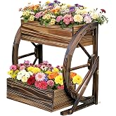 NestNature Wooden Wagon Planter Box|Rustic Planter Use On Indoor&amp;Outdoor | 2-Tier Medium Solid Wood Planter-Flower Pot Use On Patio,Porch,Garden-Raised Garden Bed For Succulents, Herbs, Vegetables