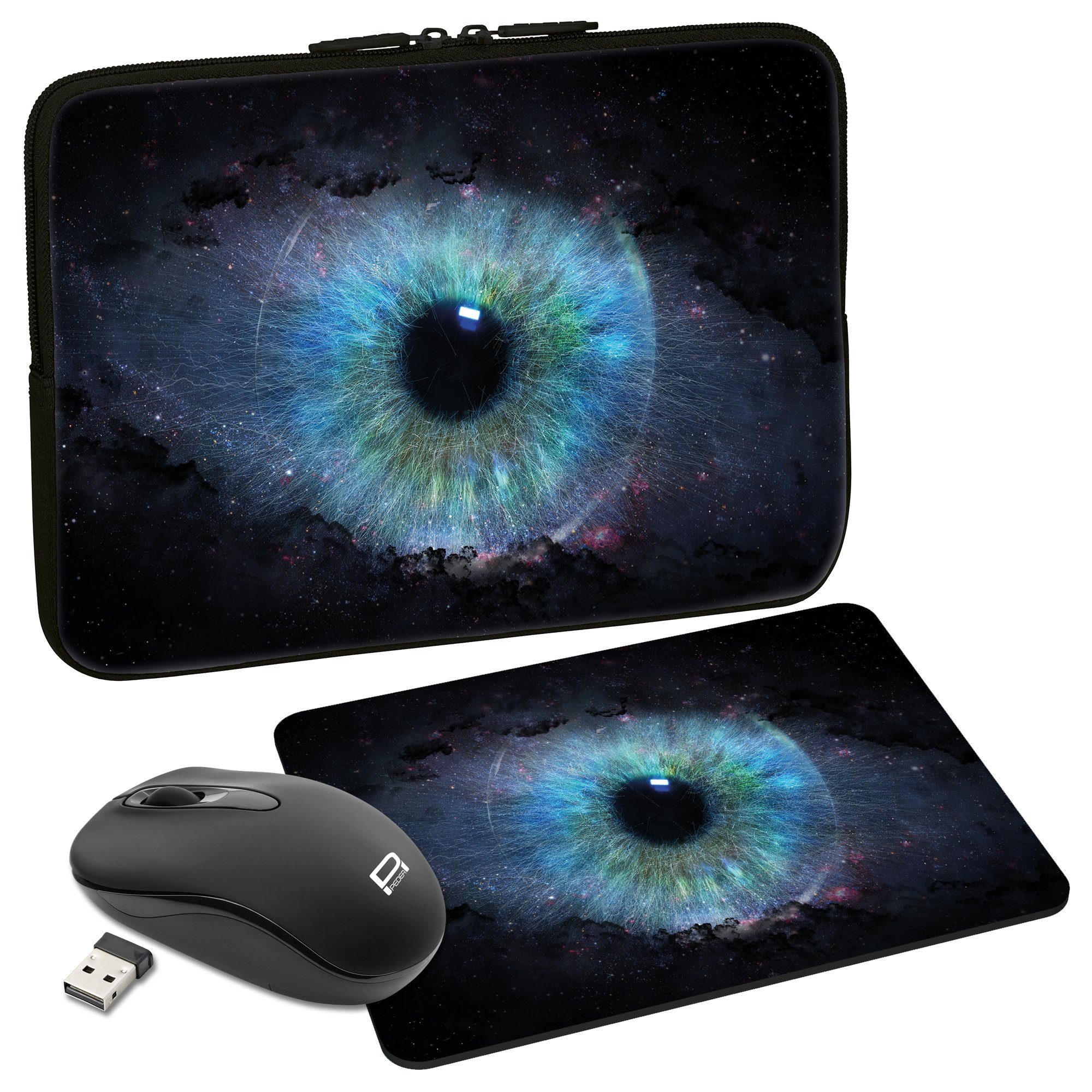 PEDEA Design Protective Notebook Bag up to 15.6 Inches (39.6 cm) with Mouse Pad and Wireless Mouse Space Eye