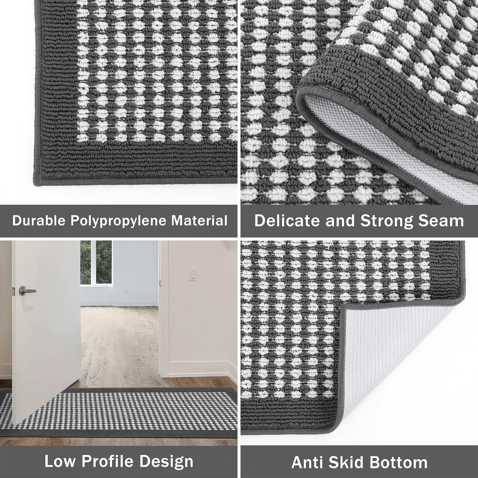 Ileading Kitchen Mat Sets 3 Piece Minimalist 3D Lattice Kitchen Floor Rugs with Non Slip Rubber Backing Machine Washable Farmhouse Runner Rugs for Laundry Hallway Doormat(Dark Gray) - Image 4