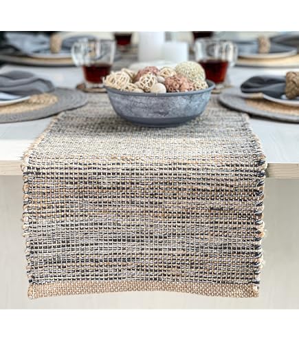 Chardin Home Tulum Table Runner - White & Natural, 13x72 Inch, Banana Bark & Recycled Cotton - View #6