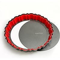 Patz&Patz Fluted Tart Pan with Removable Bottom – 9 In. Nonstick Pie Pan with Crust-Shaper Ring – Carbon Steel Pan for Pies, 