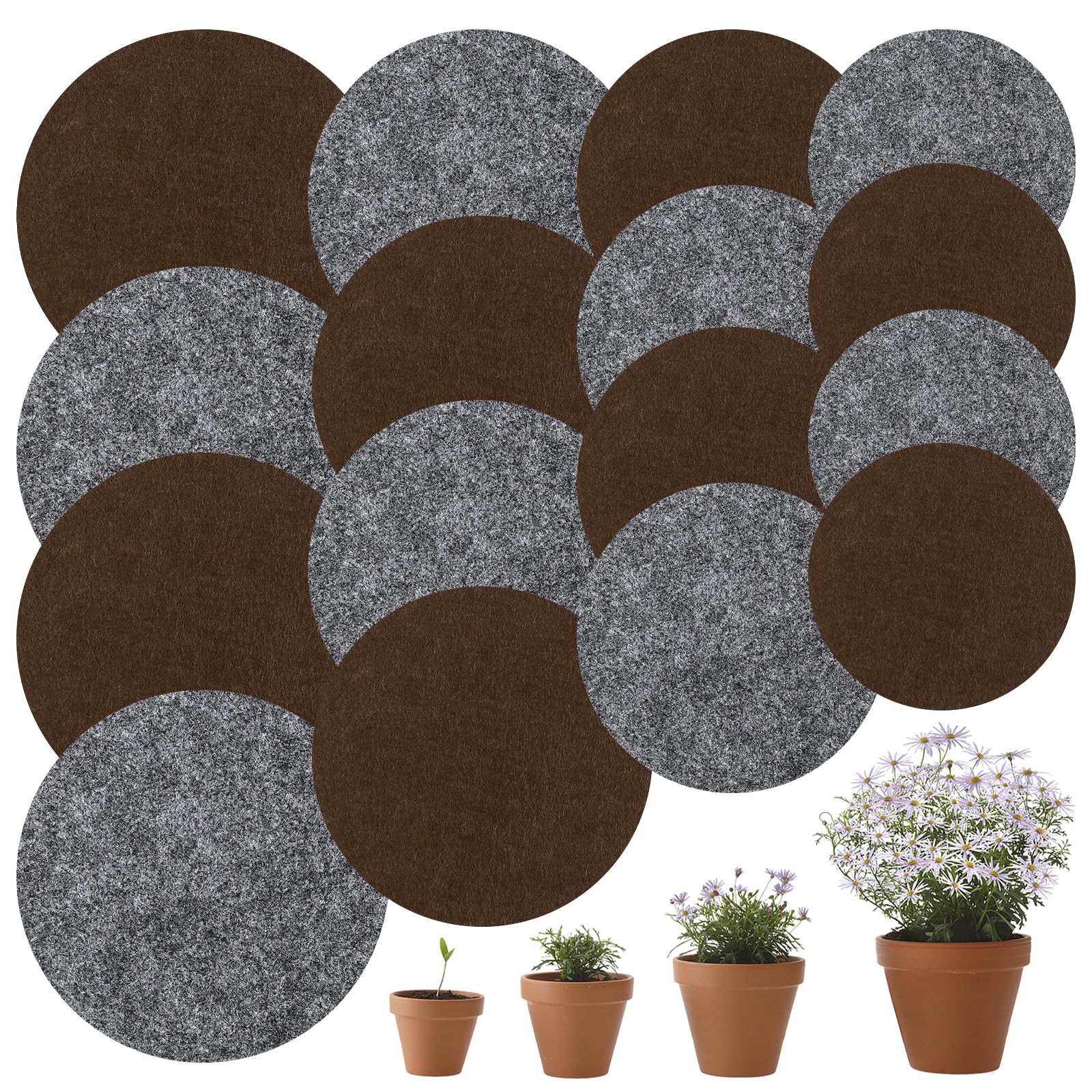 16 Pcs Plant Coaster Mat 4/6/8/10 Inch Felt Plant Saucer Reversible Round Fabric Plant Pad Mat Absorbent Flower Pot Coaster Mats Waterproof Felt Saucers Cork Mat for Indoors Outdoor Plant Pot