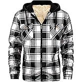 TMYAH Men's Winter Fleece Warm Thick Plaid Jackets Heavyweight Cotton Hoodies Flannel Hooded Shirt Jacket