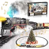 Funwee Electric Christmas Train Set with Smokes,Lights and Sound for Kids | Toddler Model Train Toy for Under Christmas Tree,Locomotive Train with Track,Gifts for 3 4 5 6 7+ Years Old Boys and Girls