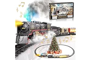 Funwee Electric Train Toy with Smokes,Lights and Sound,Train Set for Under Christmas Tree, Locomotive Train Model with Track, for 3 4 5 6 7+ Years Old Toddler Boys and Girls Birthday