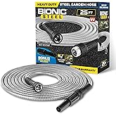 Bionic Steel 25 Ft Metal Garden Hose with Nozzle, 25Ft x 5/8 In. Premium 304 Stainless Steel Metal Water Hose, Flexible Non Kinking, Lightweight, Heavy Duty, for Yard, Outdoor