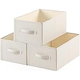 Linen Folding Storage Bins, 3 Pack Large Storage Baskets, Washable, Clothing Storage Bins with Handle, Closet Organizer for Storage Sweater,Sheets(Beige, 18½"x11" x8½")