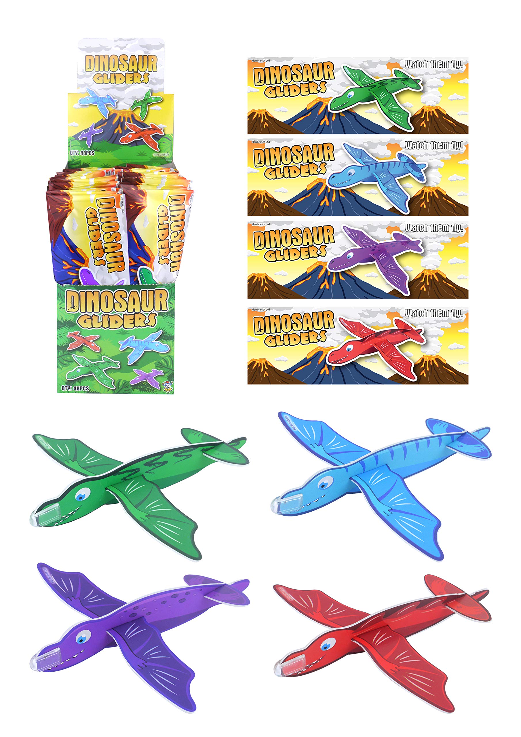 HENBRANDT 4 Dinosaur Flying Glider Planes Party Bag Fillers / Childrens Toys / Games Prizes