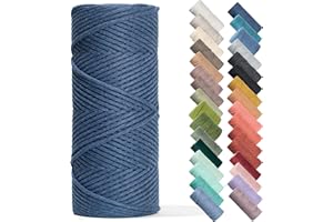 Recycled Cotton Macrame Cord 4mm x 240 Yards – Thick Single Strand Cord Made of Soft Cotton – Colored Macrame Rope Supplies for Decor, Crafts & Plant Wall Hangers by GANXXET, 720 Ft., Denim