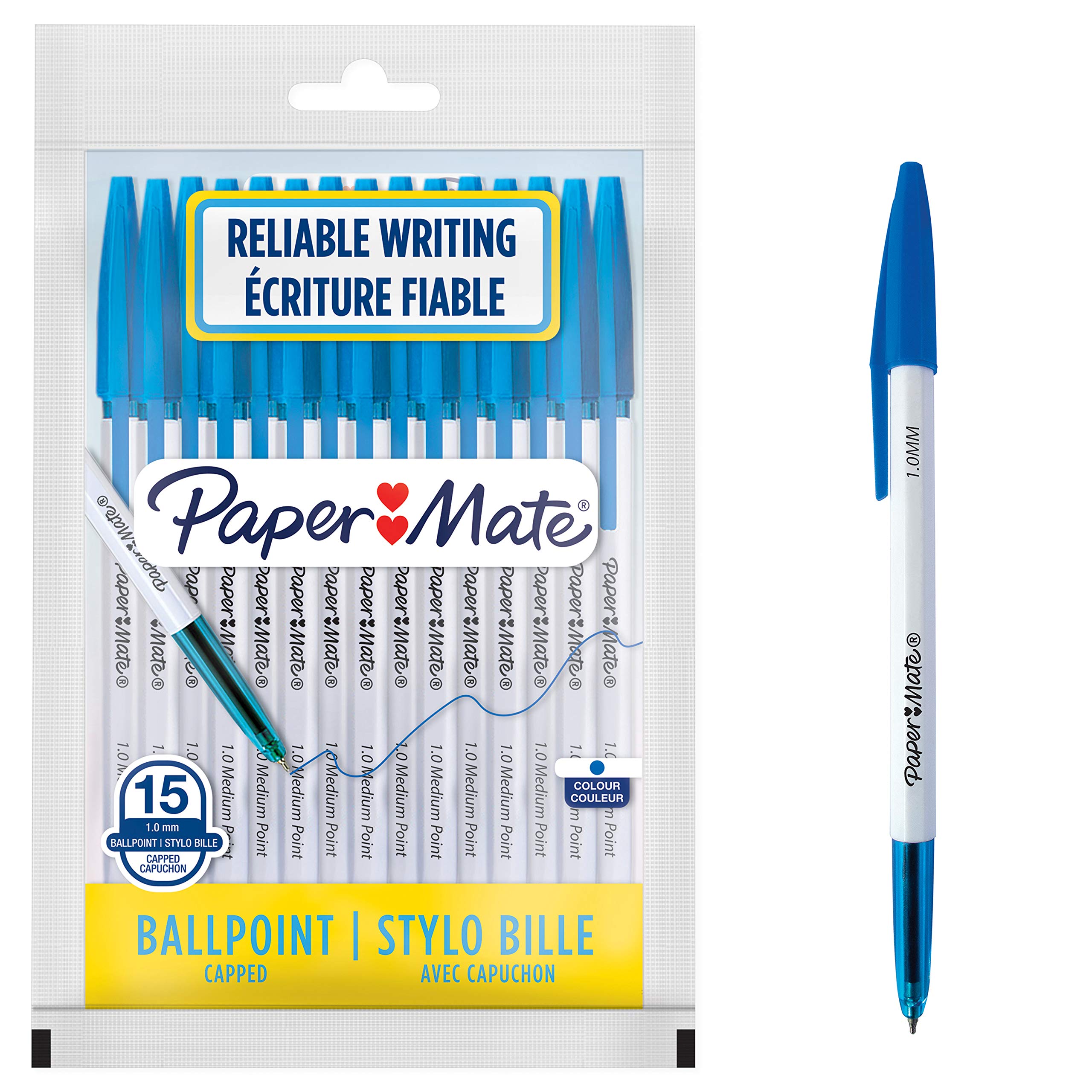 Paper Mate 045 Ballpoint Pens | Medium Point (1.0 mm) | Blue Ink | 15 Count