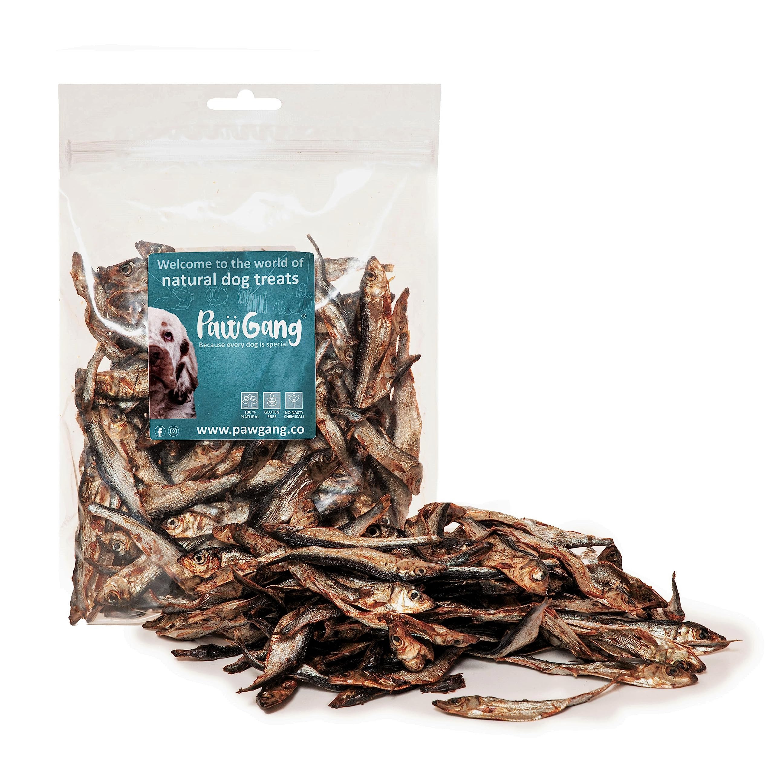 PawGang - Baltic Sprats 200g - 100% Natural Fish Treats for Dogs Puppies Young Adult Old Small and Large Dog and Cat - Healthy Grain Free Air Dried Chew Snack - BARF Raw