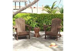 Domi Folding Adirondack Chairs Set of 2, HDPE All-Weather Outdoor Chairs with Cup Holder, Wooden Textured Fire Pit Chairs for