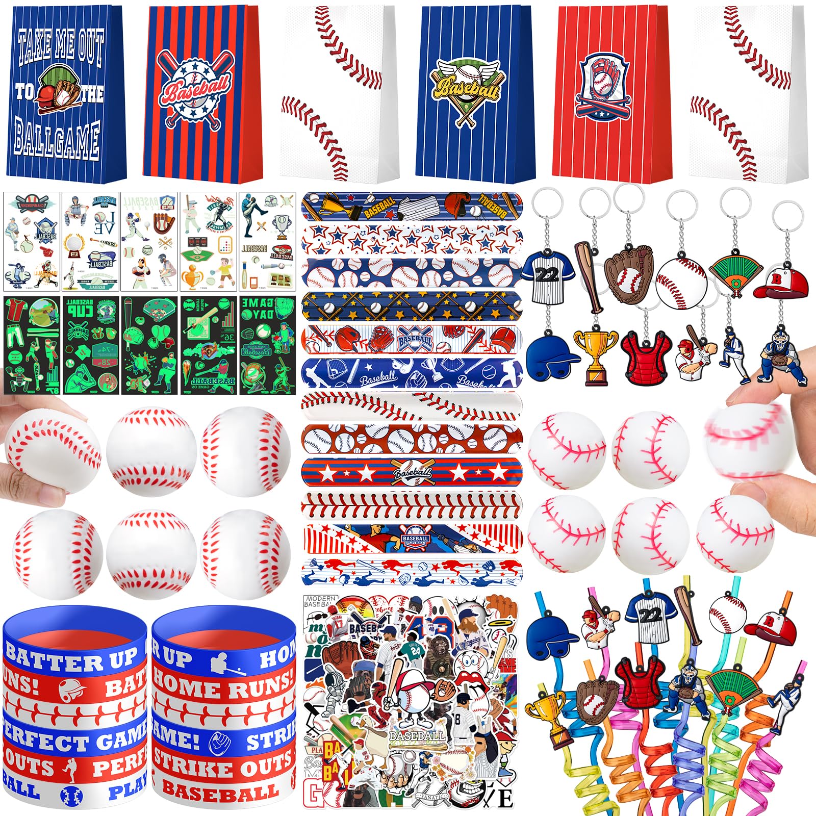 Photo 1 of DMIGHT Baseball Party Favors, 132PCS Goodie Bags Set, Stickers, Keychains, Birthday Party Decorations, Team Gifts for Kids