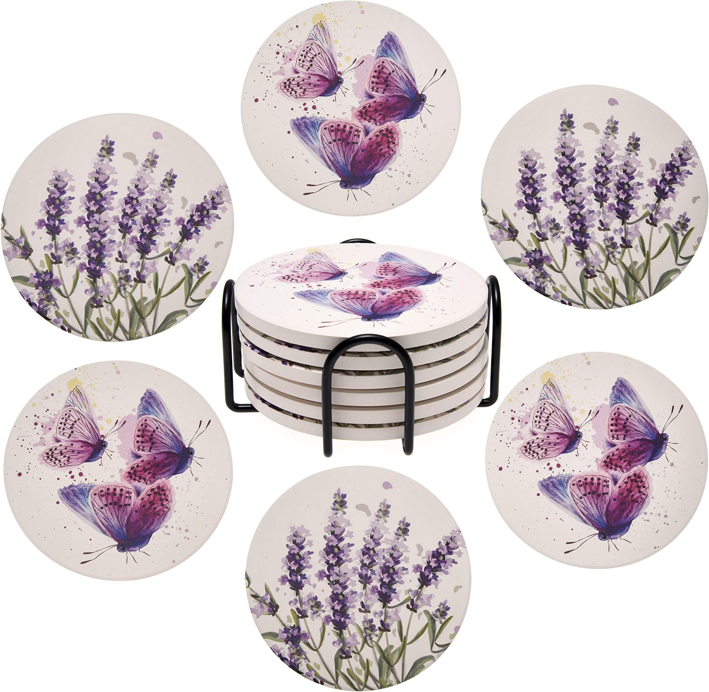 Coasters for Drinks Absorbent with Holder | Home Decorations for Living Room | Coffee Table Decor | Coasters for Wooden Table | Housewarming Gift | Desk Decor | Coaster Set of 6 | Drink Coasters